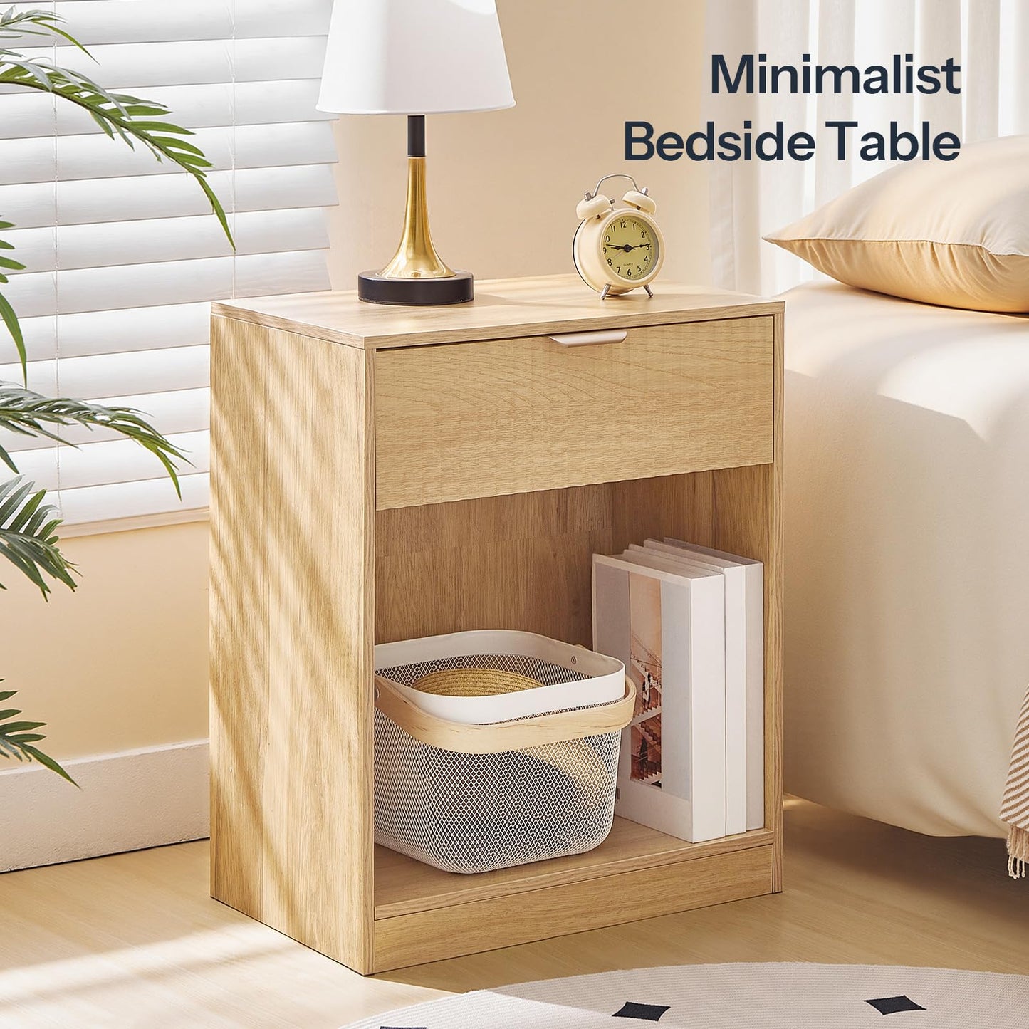 HOOBRO End Table and Nightstand Bundle, Sofa Table for Small Spaces, Modern End Table with 1 Drawer and 1 Open Compartment, DW09BZ01-NL208BZ01