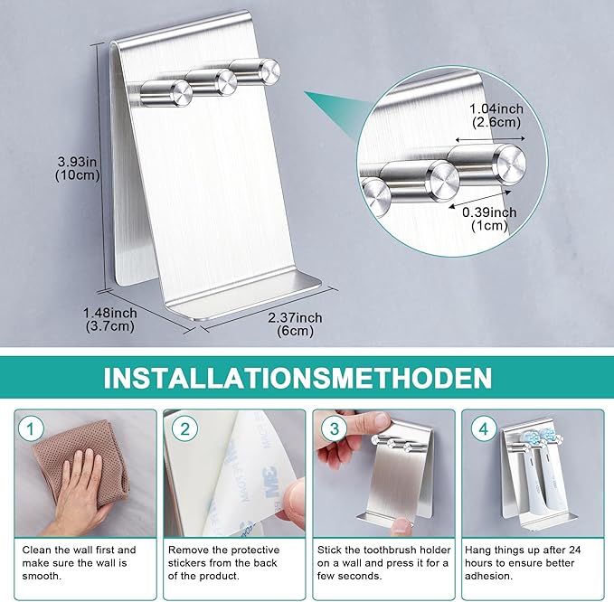 Electric Toothbrush Head Holder, Self Adhesive or Desktop Tooth Brushing Holder, Wall Mounted Toothbrush Holders Shower Bathroom, Tooth Brush Holder Organiser (Silver, Small)