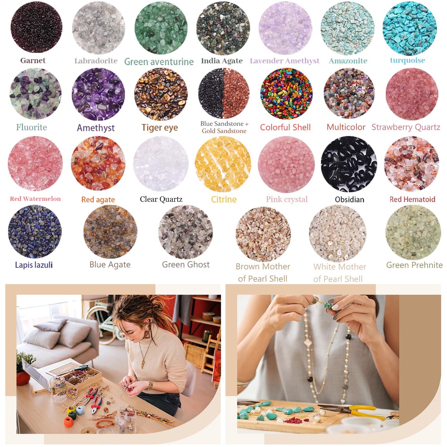 400pcs Natural Chip Shell Beads for Jewelry Making Colorful Shell 5-8mm Irregular Gemstones Healing Crystal Loose Rocks Bead Hole Drilled for Ring Earrings Necklace Bracelet Making DIY Art Crafts