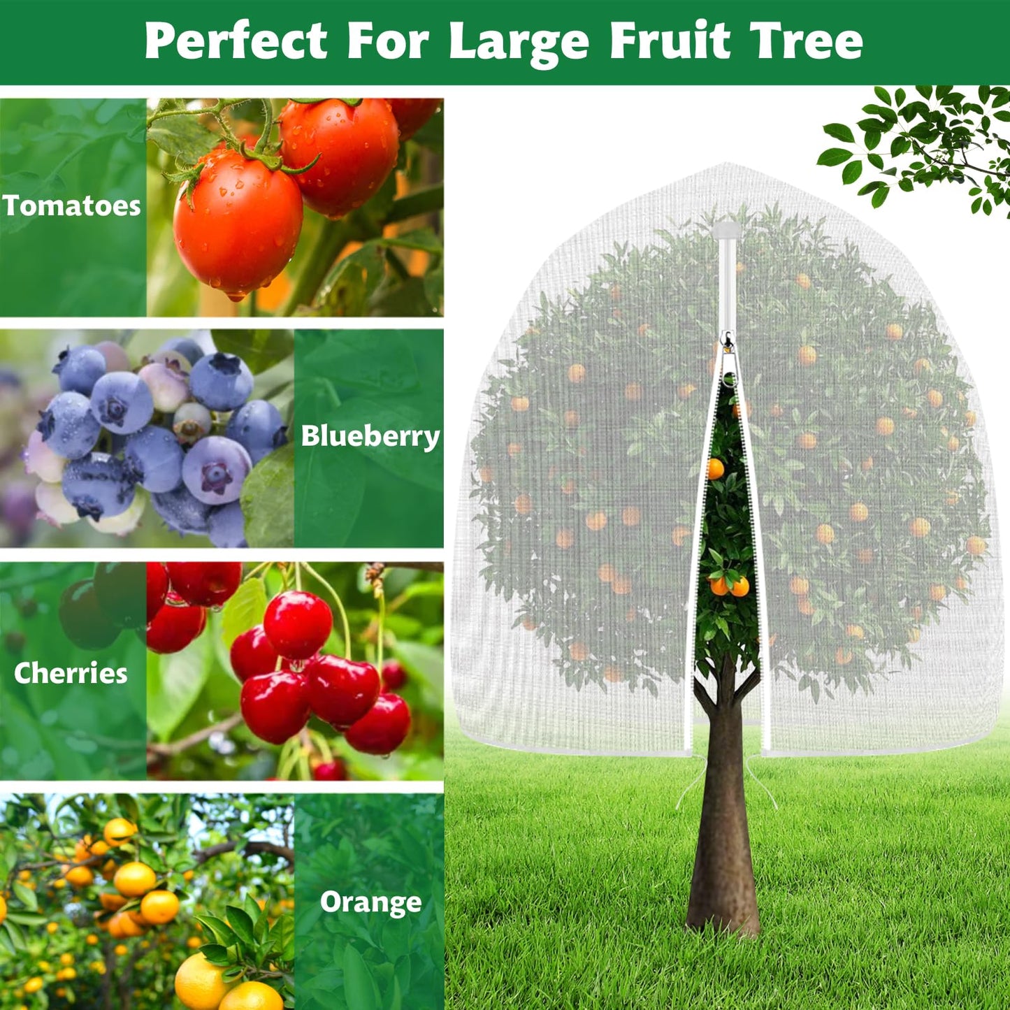 OZMI 2 Pack Bird Netting for Garden, 8 x 8 FT Blueberry Bush Netting Cover with Zipper, Drawstring Reusable Mesh Plant Protector for Shrubs Bush Fruit Tree Potted