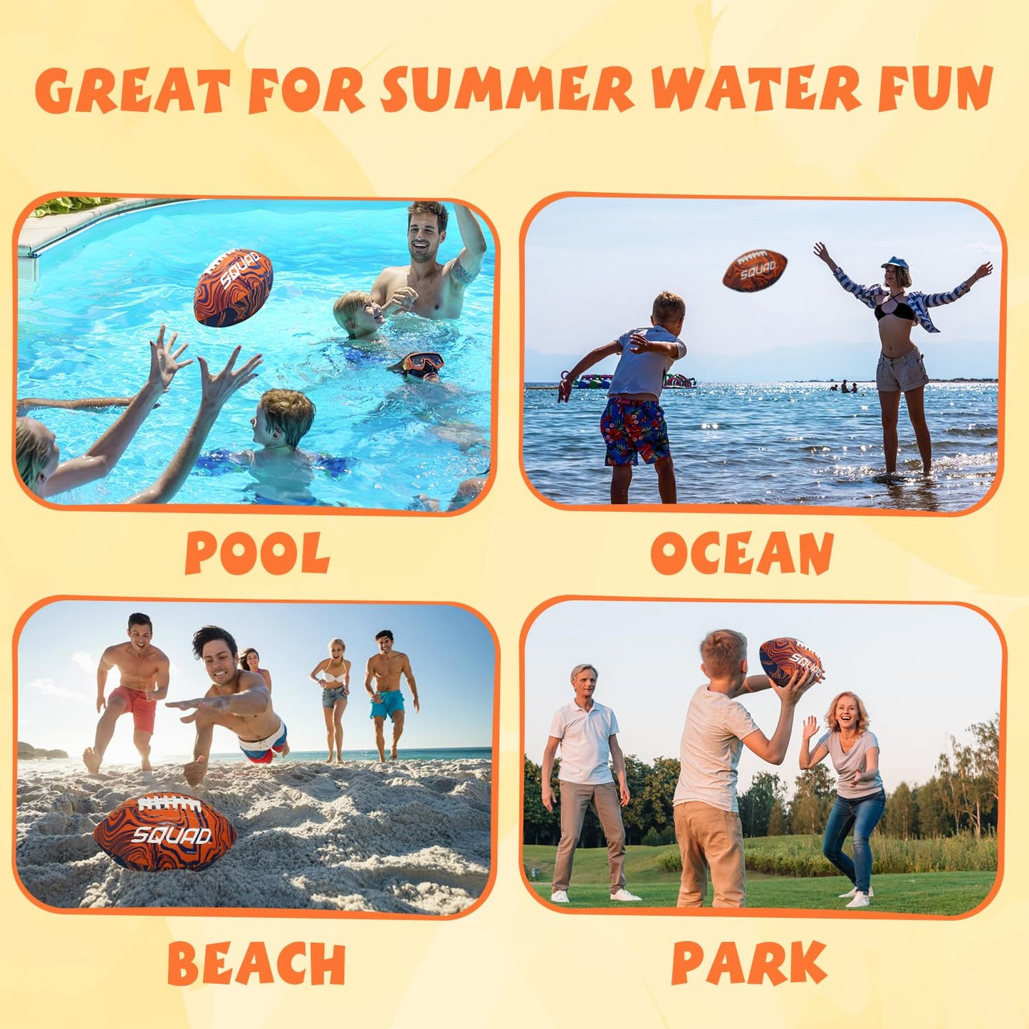 SQUAD Waterproof Football for Pool & Beach, Durable Fun Water Game Toy for Family, Teens, Adults - Strong Grip Pattern, Ideal Gift for Boys & Girls 8-15+ Year Old