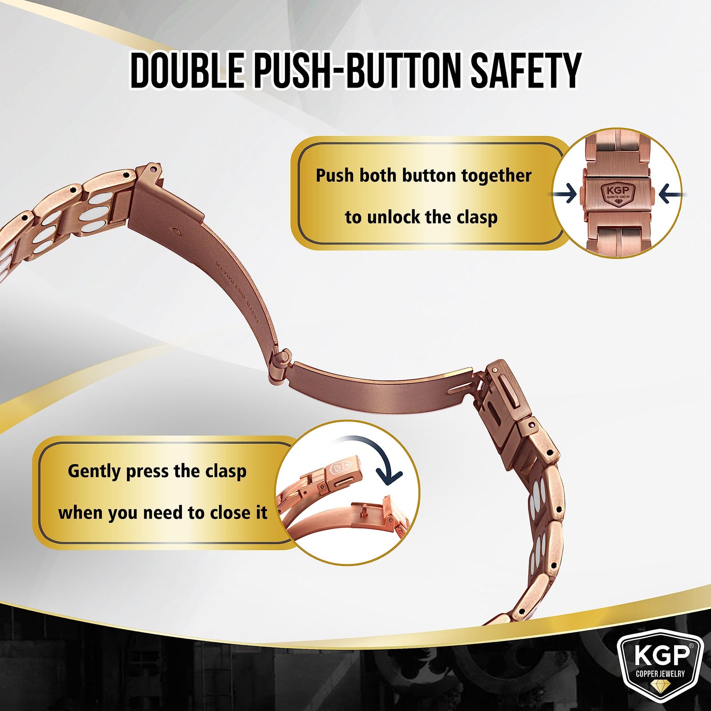 KGP® Mens Magnetic Copper Bracelet | 3X Strength Ultra Enhanced Magnets | 99.99% Solid Pure Copper Therapy Wristband for Men | Adjustable Magnetic Copper Jewelry with Gift Box