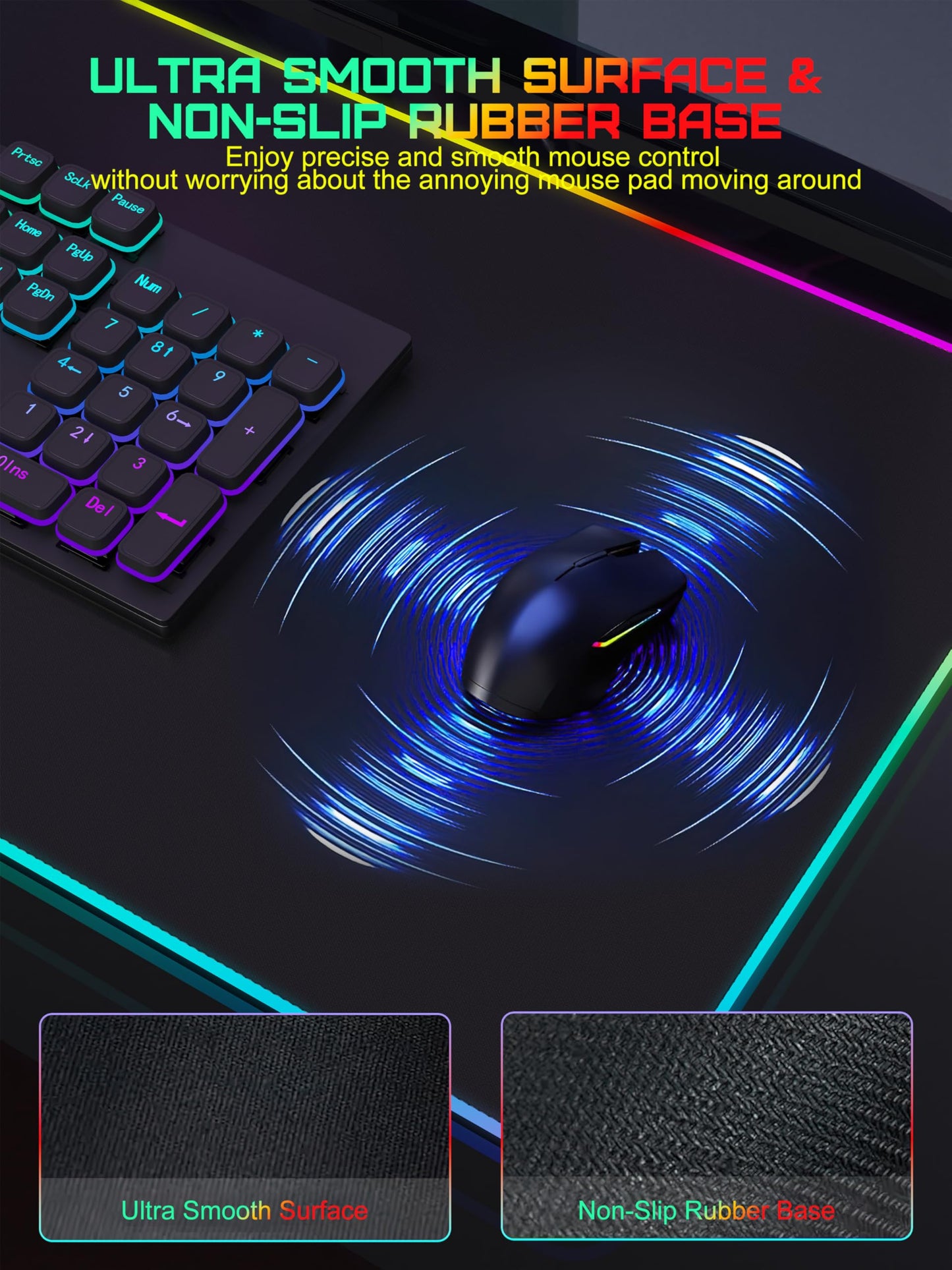 TopMade Mouse Pad with Wireless Charging, 31.5" x 15.75" Large Desk Mat RGB Gaming Mousepad, LED Desk Pad Keyboard Pad with Ultra-Smooth Surface & Non-Slip Rubber Base, Waterproof Desk Pad