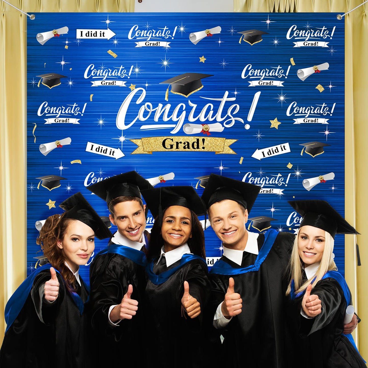 Graduation Party Decorations Including Congrats Grad Photography Backdrop Banner Balloons Garland Arch Kit for Adults Kids Grad Party Decoration Supplies (Navy Blue and Gold)