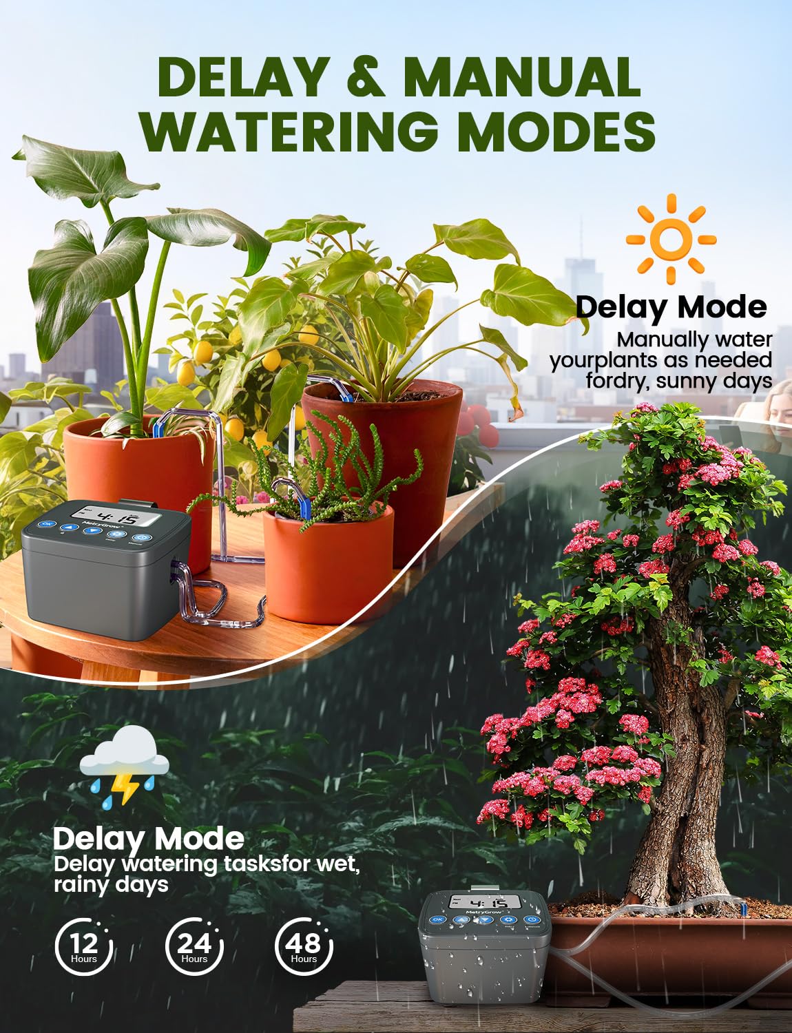 Automatic Watering System for Potted Plants, Drip Irrigation Kit System, Plant Self Watering Devices for Office Patio Greenhouse GrowTent, with Programmable Water Timer（Black