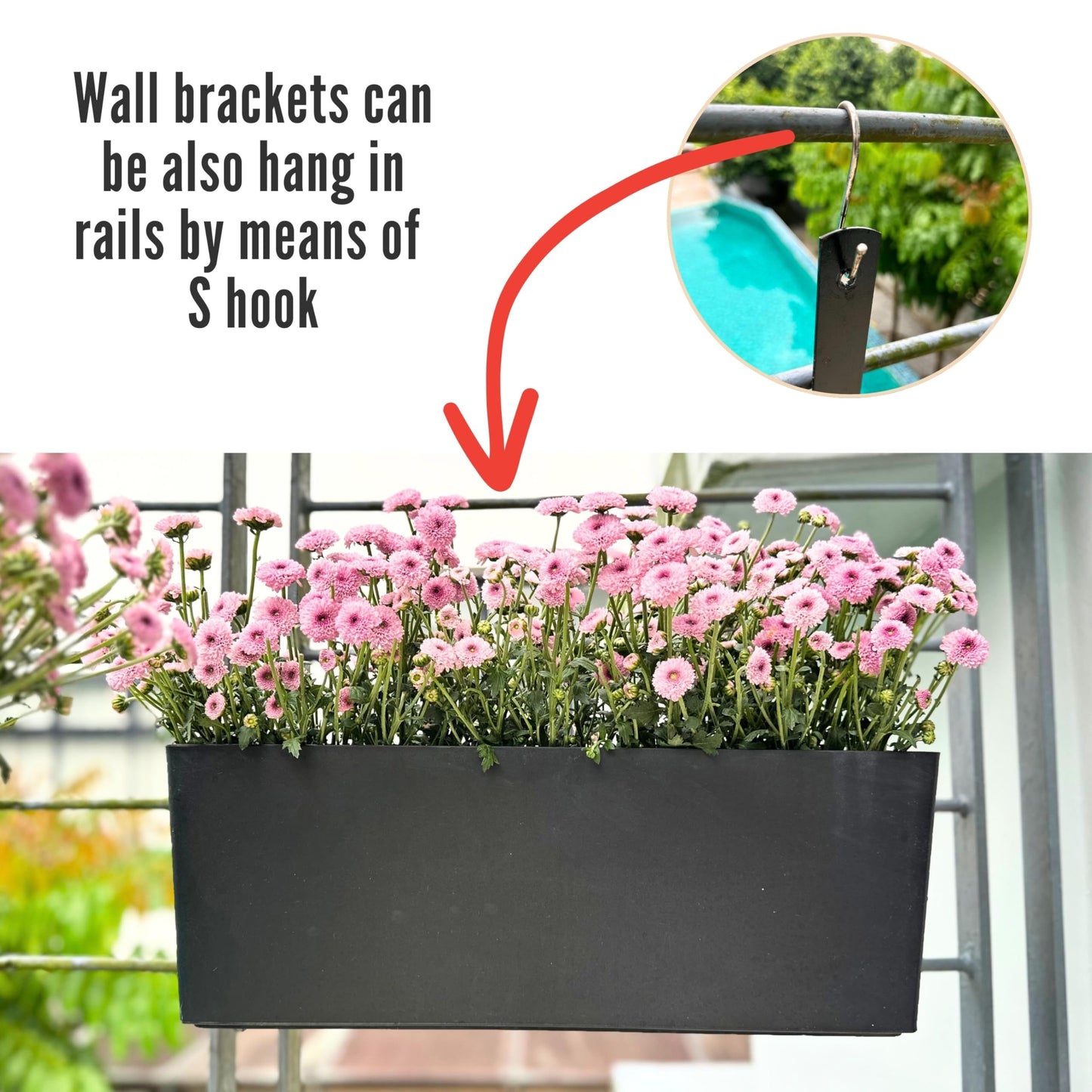 LaLaGreen Wall Planters for Outdoor (2 Pack, 14 Inch) Black Self Watering System Hanging Plant Box Flower Pot, Rectangular Wall Mount Indoor Vertical Living Garden Decoration Window Sill Herb Trendy