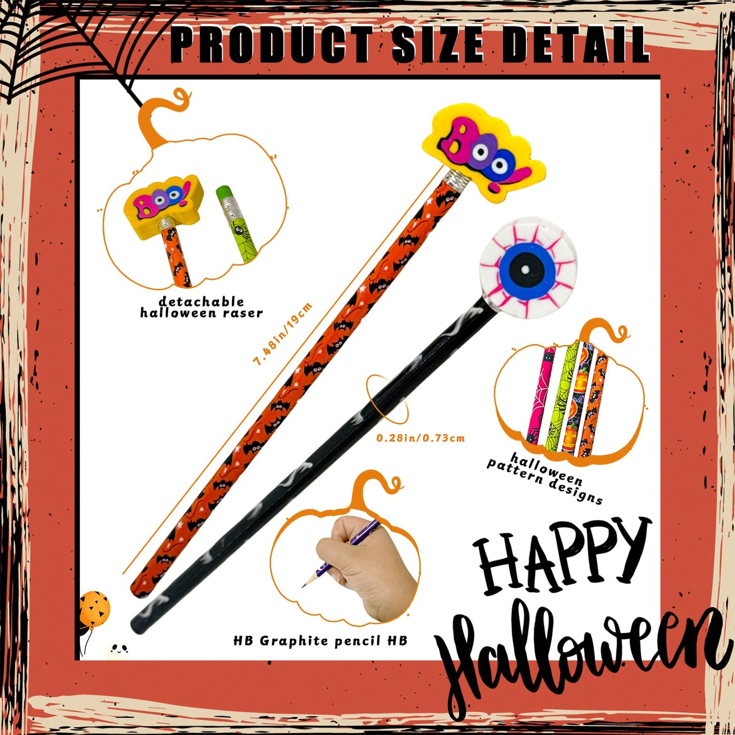 JXITON 24pcs Halloween Pencils with Eraser Toppers Ghost Pumpkin Wooden Pencils for Halloween Goodie Bag Fillers Supply