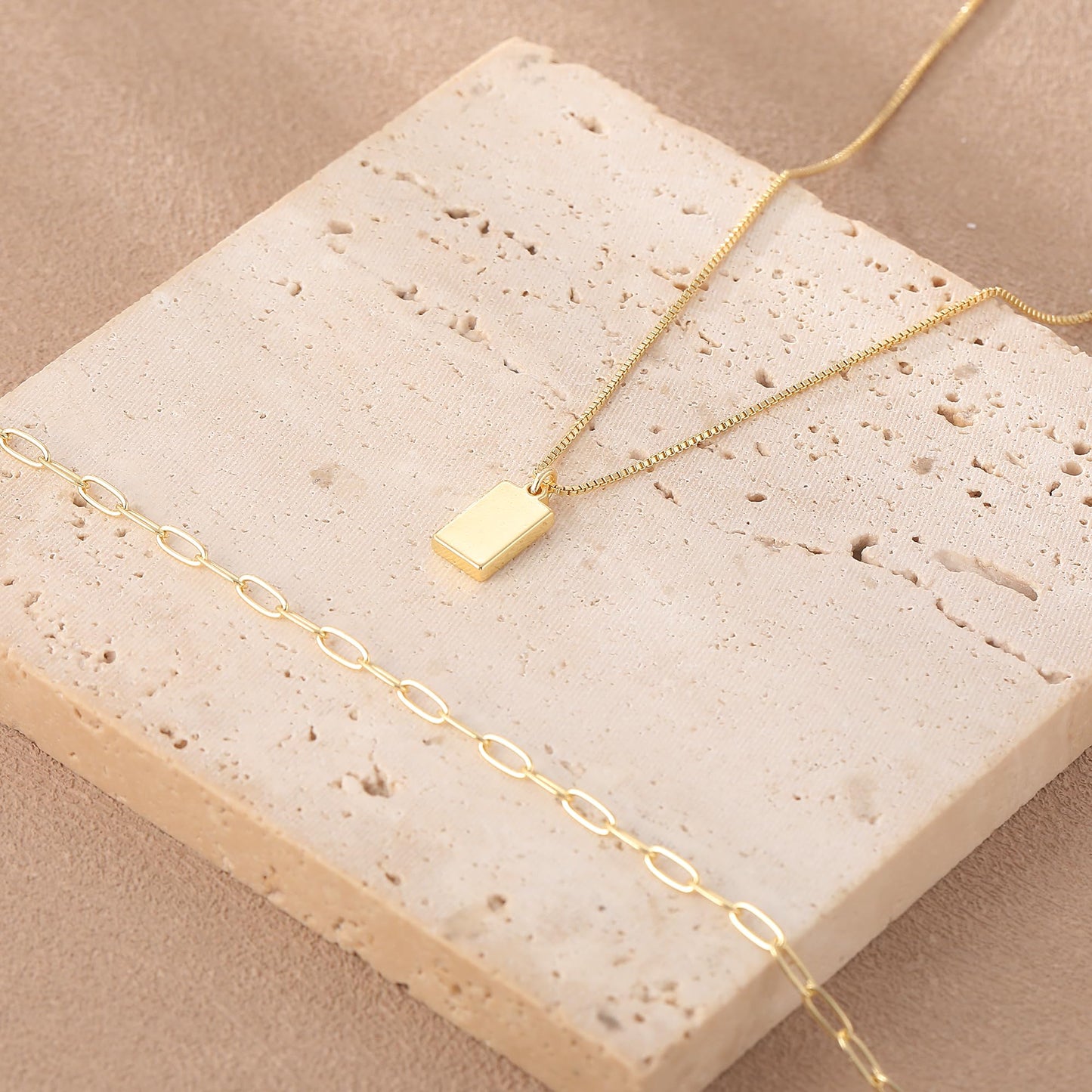 MFRYK Gold Necklaces Stack For Women,14K Gold Plated Simple Layered Choker Necklaces,Stackable Multilayer Gold Small Square Pendant Box Paperclip Chain Layered Necklaces Set Jewelry Gift for Women