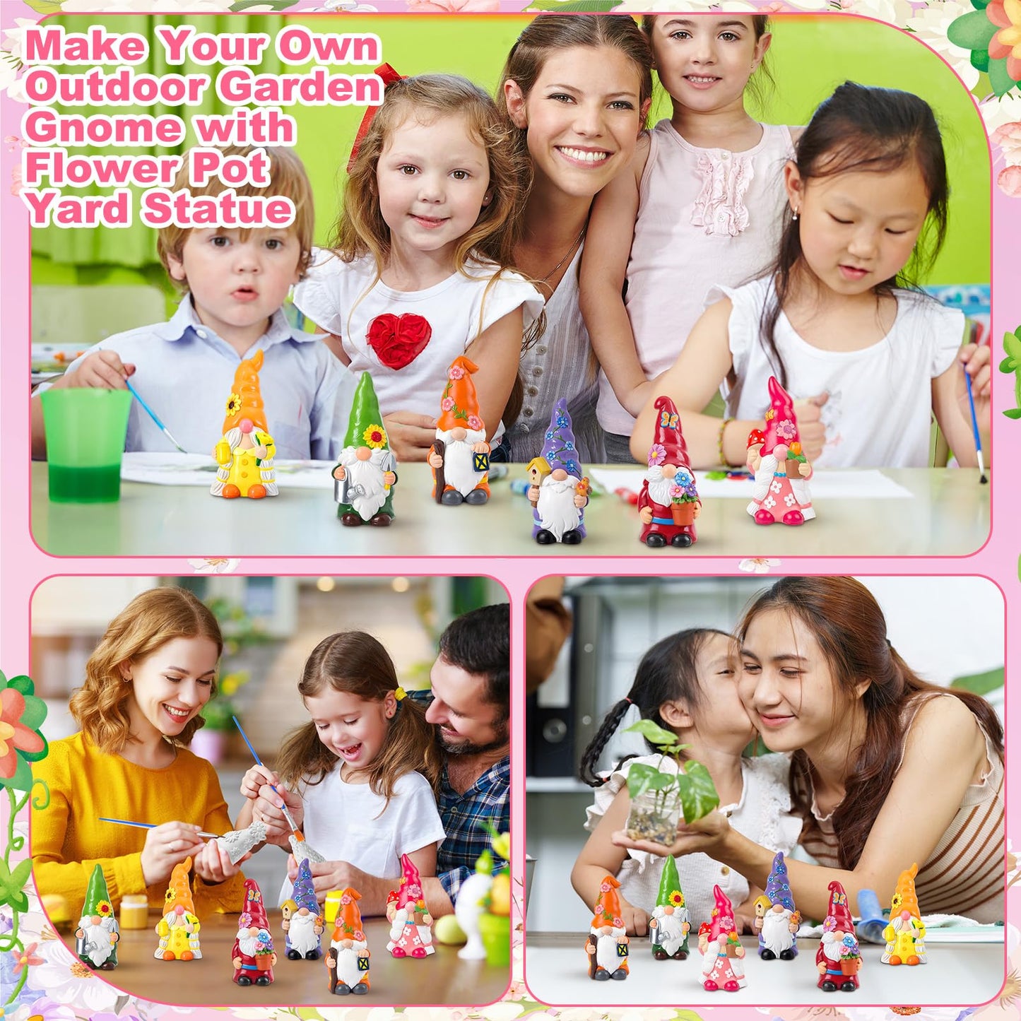 Arrowbash 6 Pcs Garden Ceramics to Paint Ready to Paint Your Own Gnome Statues 5.12 Wildflowers Theme Paintable Figurines DIY Unpainted Ceramics Plaster Crafts Kit with Brush Palette
