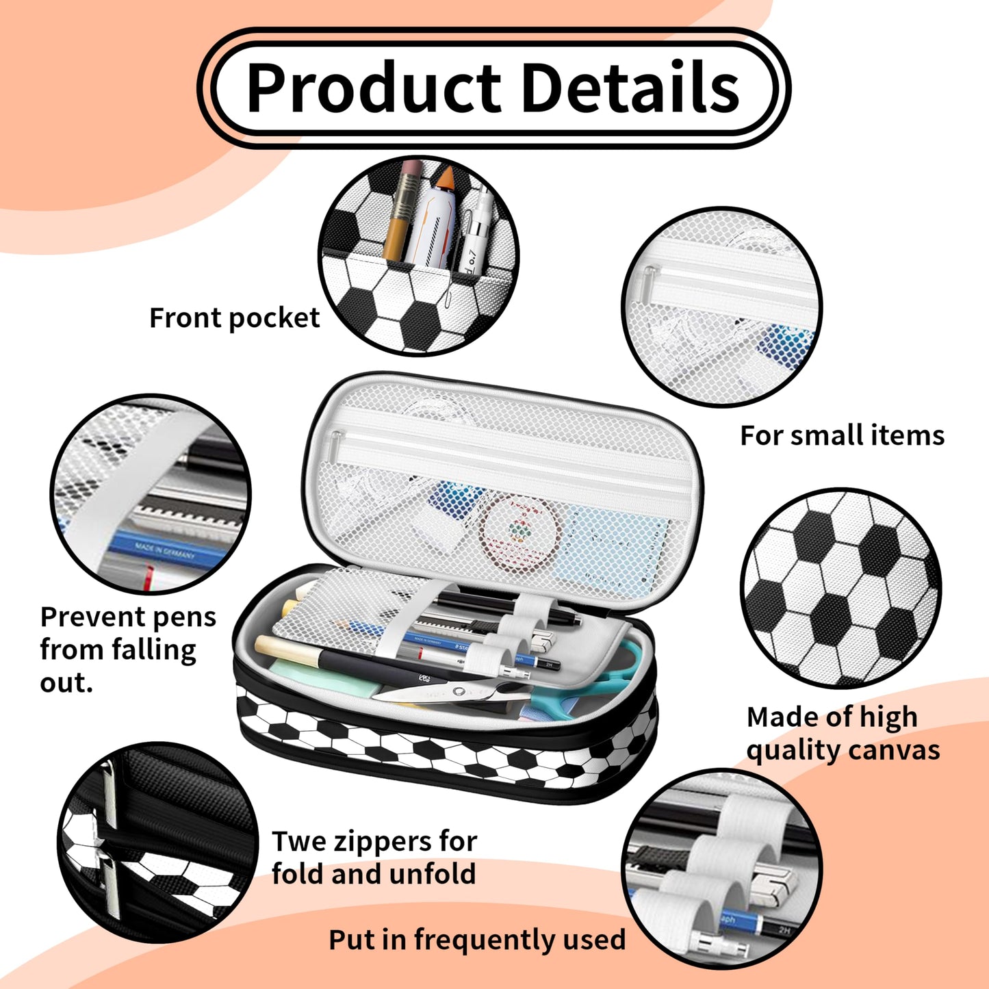 SnuggleHive Soccer Ball Pencil Case for Boys & Kids,Large Capacity Expandable Pencil Pouch with Double Zippers & Compartments,Cool Sport Stationery Organizer Pencil Box for School Students & Gift