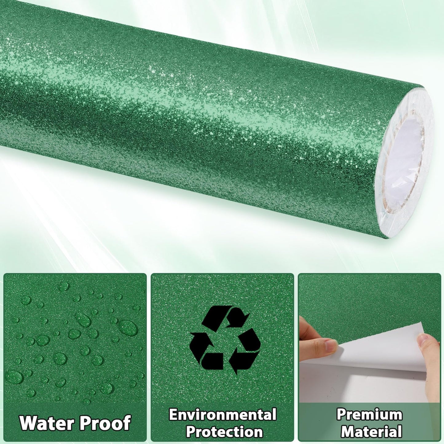 Glitter Green Paper Roll for Bulletin Board DIY Crafts Paper Glitter Wallpaper Dark Green Wrapping Papers 17x240 Inch Sparkle Poster Board Background Wallpaper for Home Office Classroom Decor