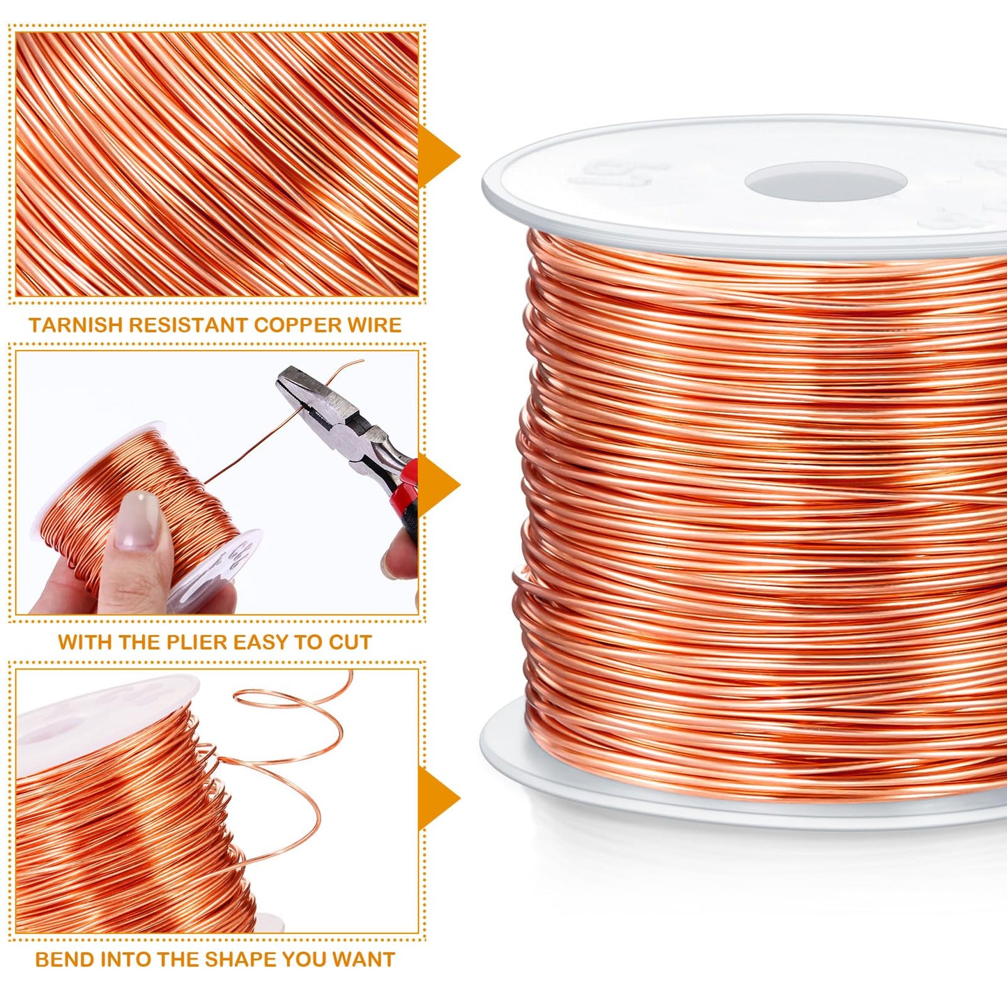 Funrous 5 Rolls 5 Size Jewelry Wire 18, 20, 22, 24, 26 Gauge Copper Wire Kit Jewelry Beading Bendable Craft Metal for Making Crafts, Sculpting with a Pliers(Copper)