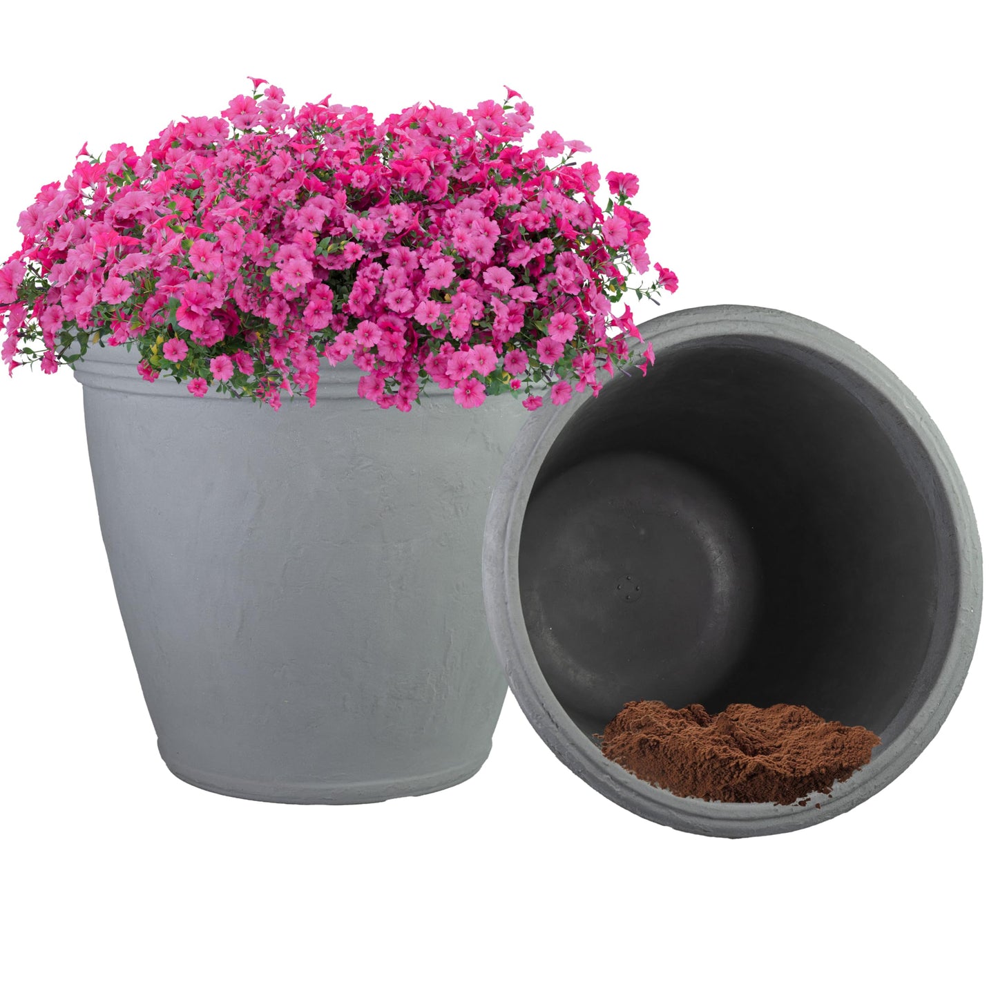 Sunnydaze 24-Inch Anjelica Large Plastic Pot for Plants - Outdoor Double-Walled Large Plastic Planter with Drillable Drainage Holes - Light Gray - 2pk