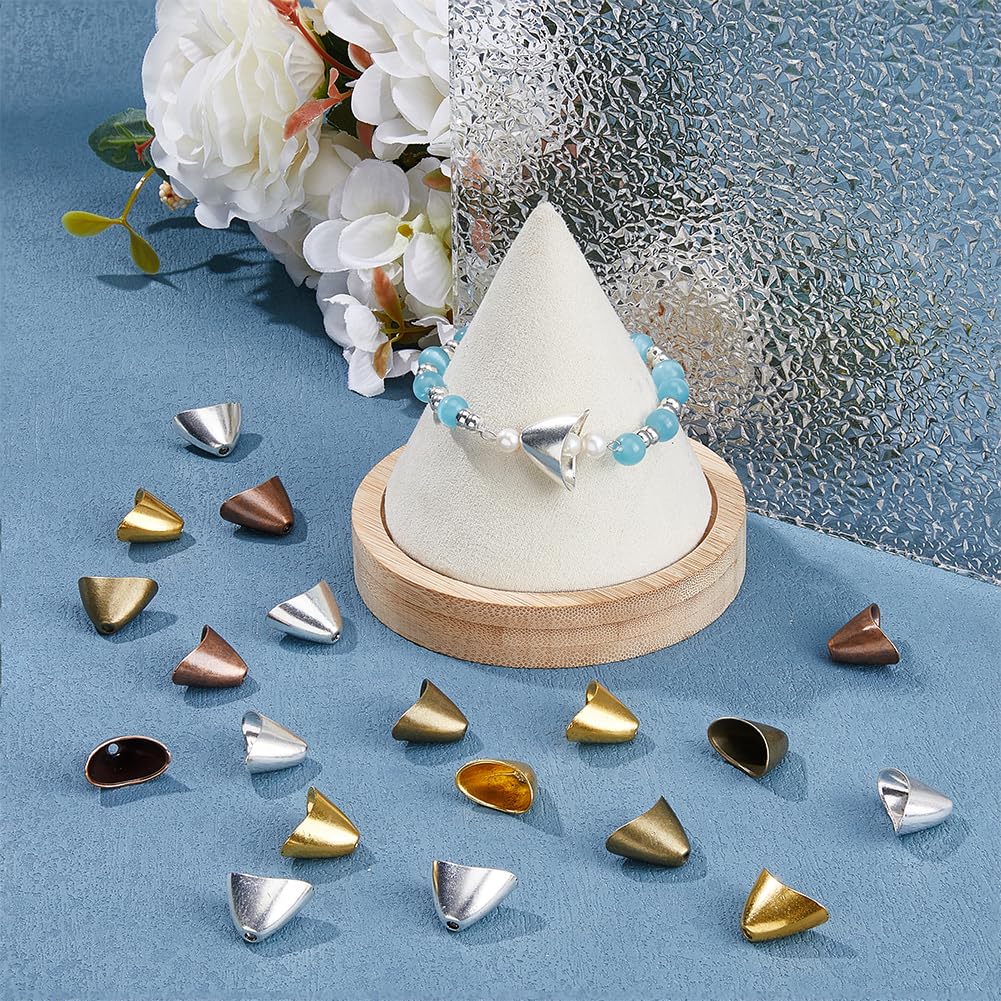 DICOSMETIC 40Pcs 4 Colors Triangle Apetalous End Caps Bead Cone Caps Tibetan Style Bead Cones Alloy Earring Cones stopper bead Terminators Supplies for Tassel Jewelry Making Craft