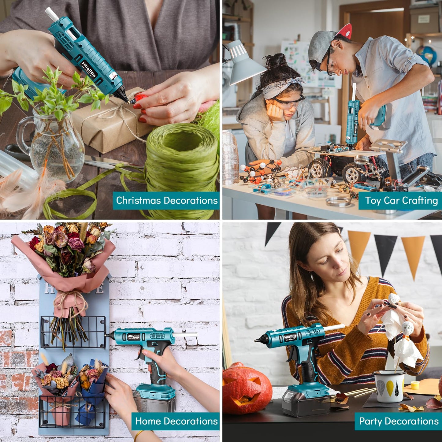MtiolHig Cordless Hot Glue Gun Compatible with Makita 18v Battery (Tool Only) Handheld Wireless Power Heavy Duty Hot Glue Gun Full Size Kit with 20pcs 0.43'' Hot Glue Stick for Arts & Crafts