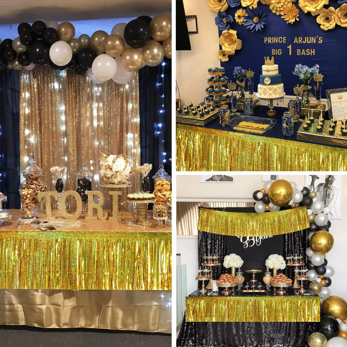 BEISHIDA 3 Packs 30 Feet Metallic Foil Fringe Garland Tinsel Streamers，Laser Gold Wall Hanging Tinsel Fringe Banners for Wedding Birthday Party Decoration Halloween Christmas New Year