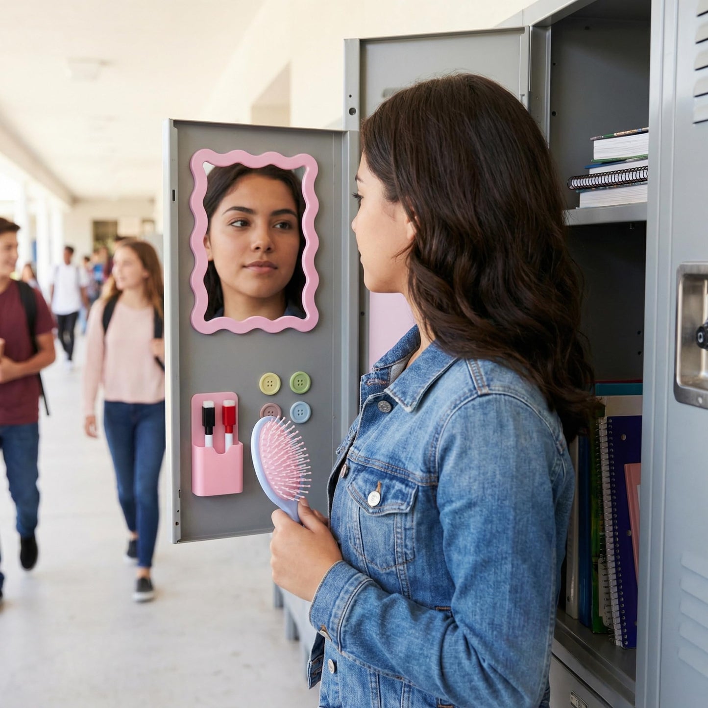 Pink Magnetic Locker Accessories Set (10 Pcs) – Shatter-Resistant Mirror, Whiteboard, Pen Holder, Comb, Markers & Magnet Clips – Cute Organizer for School, Gym, Work Locker Essentials for Girls Teens