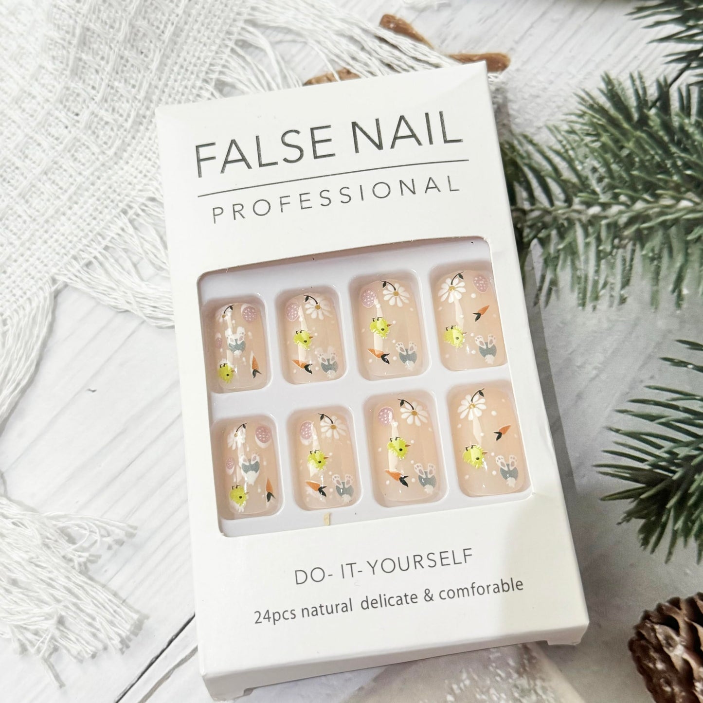 Press on Nails Easter Fake Nails with Flower Chick Carrot Easter Egg Designs Acrylic Nails Stick on Nails Full Cover Cute Glossy Party Glue on Nails for Women Girls Easter Manicure Kit