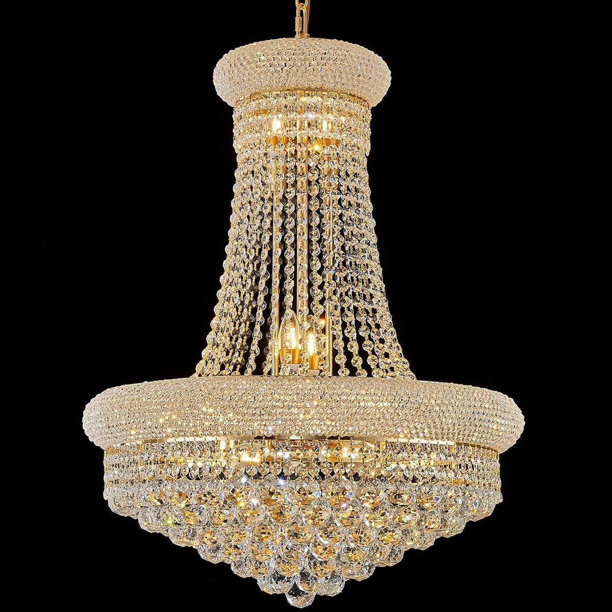 14 - Light Unique Empire Crystal Chandelier with Adjustable Chain for High Ceiling Foyer Entryway Living Room Dining Room Bedroom Gold Finish
