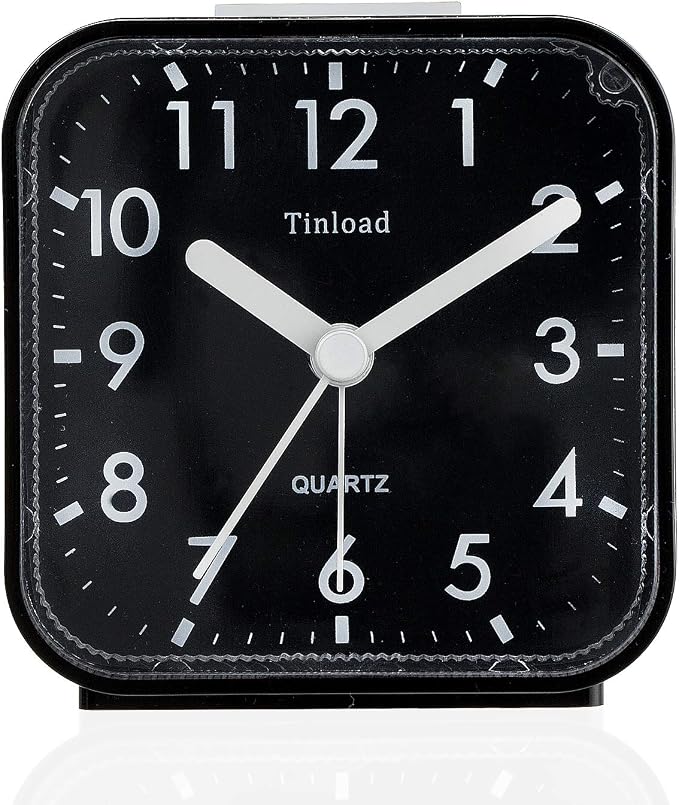 Tinload Small Battery Operated Analog Travel Alarm Clock Silent Non Ticking, Gentle Wake, Ascending Beep Sounds, Snooze,Lighted on Demand, Easy Set