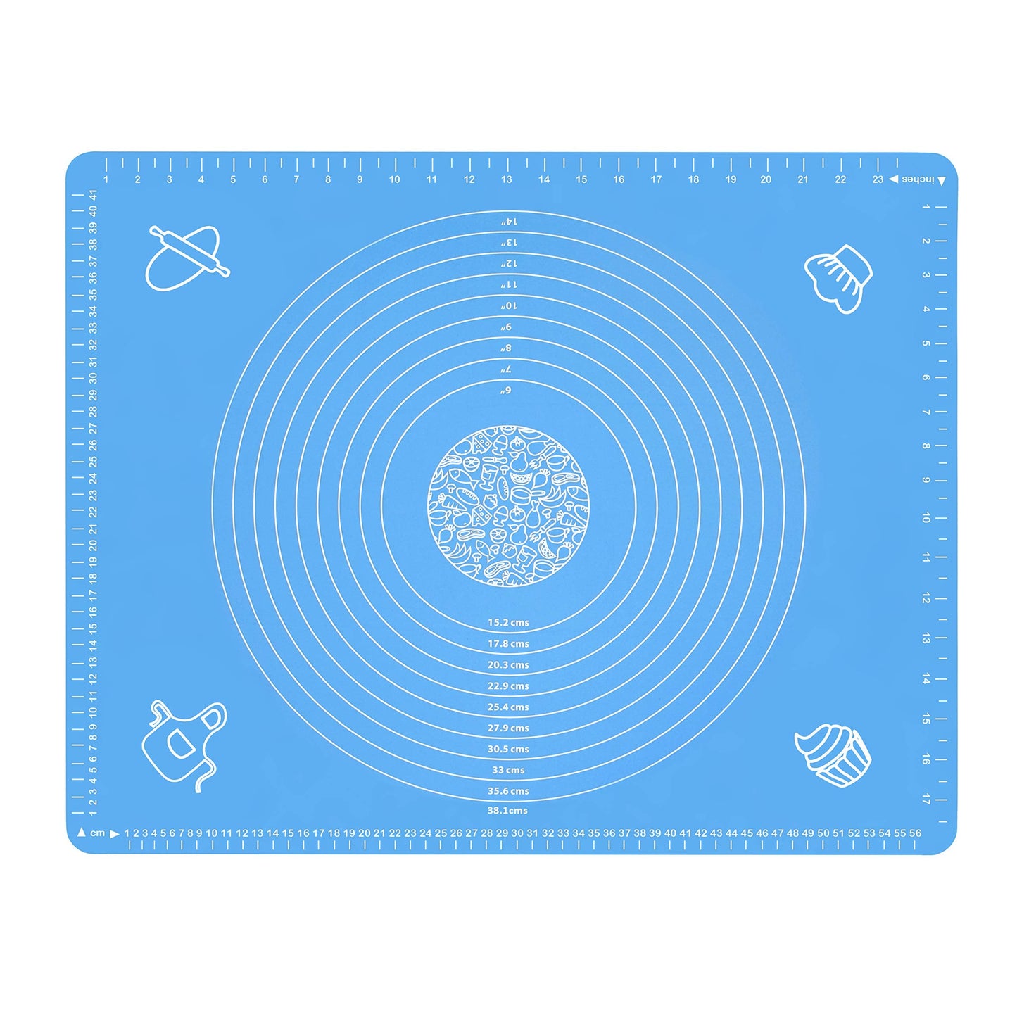 Silicone Baking Mat for Rolling Pastry Dough with Measurements, 25.6" x 17.7" BPA Free Non stick and Non Slip Blue Table Sheet Baking Supplies for Bake Pizza Cake