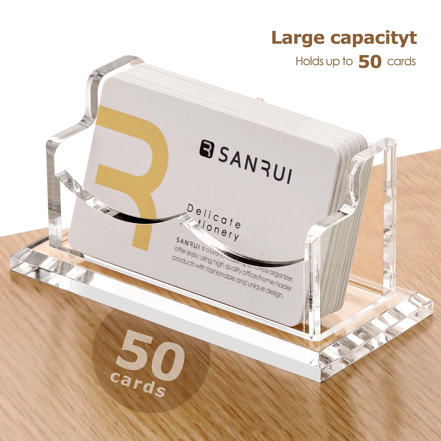 SANRUI Acrylic Business Card Holder for Desk,Clear Horizontal Name Card Stand for Women and Men, Desktop Organizer Display for Office Home Exhibition - 2 Pack 120 Card Capacity