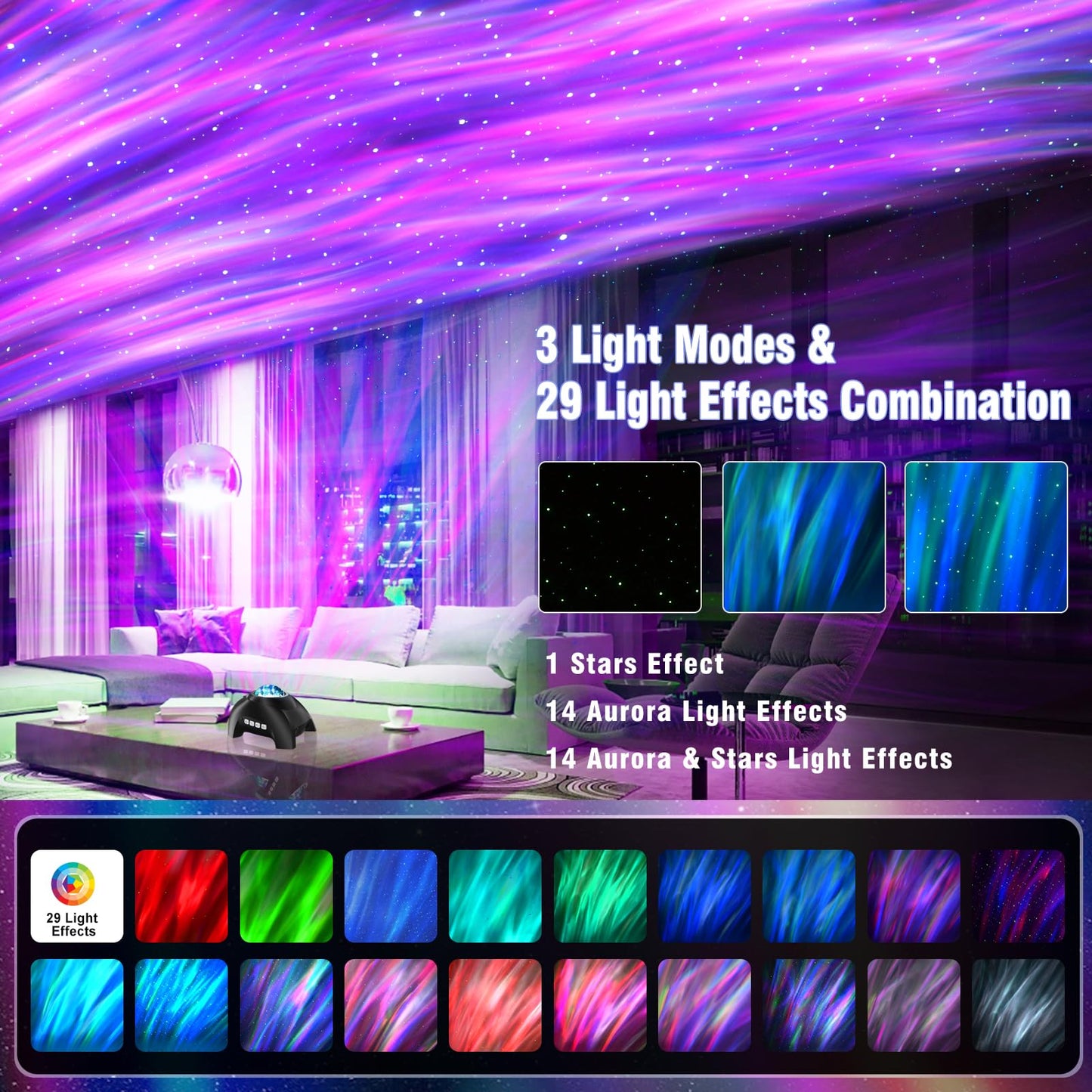 Vinwark Northern Lights Aurora Projector for Bedroom with Music Bluetooth Speaker and White Noise, Galaxy Projector, Starry Night Light Projectors for Kids Adults Gaming Room