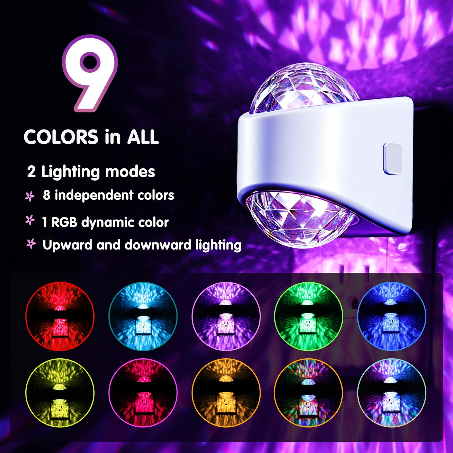 L LOHAS LED Projector Night Light,2 Pack Plug in Night Light with Light Sensor,Multi-Color Nightight for Kids Playroom Christmas Party Gift