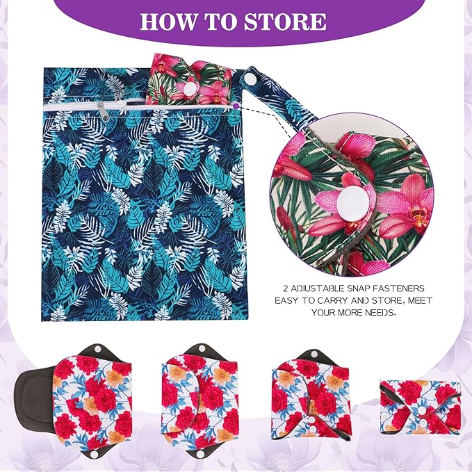 PHOGARY Reusable Menstrual Pads, Washable Overnight Cloth Panty Liners, 7pcs Bamboo Cloth Large Sanitary Pads for Heavy Flow with 1pc Wet Bag