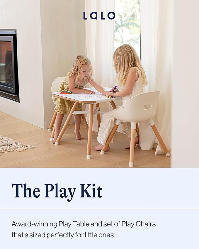 Lalo The Play Kit - Kids Table & Chairs Set with Sustainably Sourced Wood Table & 2 Non-Toxic Bucket Seat Chairs - Safe & Comfortable - Natural/Licorice