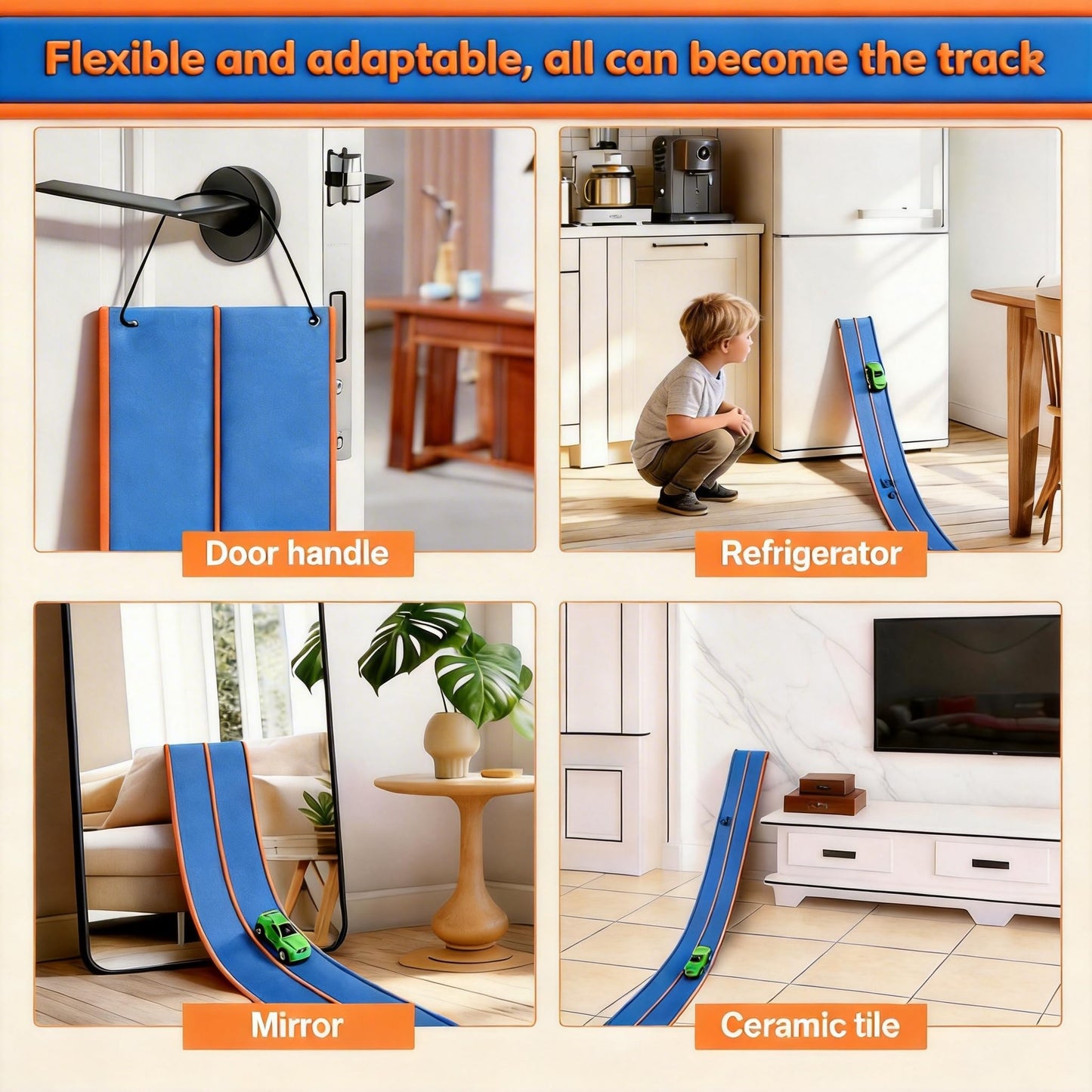 Flexible Tracks 15 Ft Flex Race Car Track for Kids Toy-DIY Car Track Set with 1/64th Rebound Cars Portable Rolls Up Race Tracks with Strong Suction Cups-Great Gifts Toys for Boys Girls Ages 3+
