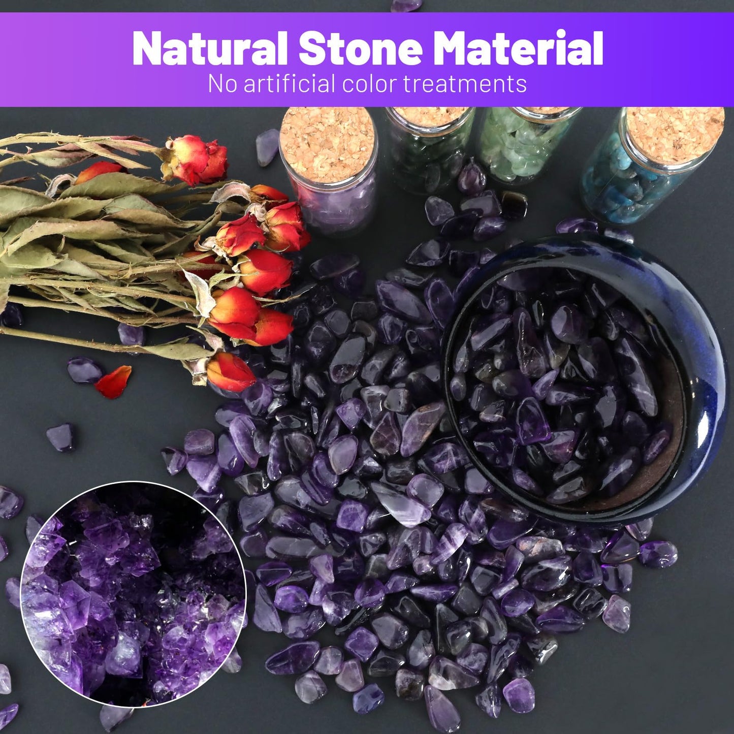 1.1lb Natural Crushed Amethyst Crystal Tumbled Chips-Healing Crystals Chips Bulk, Crushed Crystal Gemstones for Crafts, Beautiful Package for Gift (Amethyst)