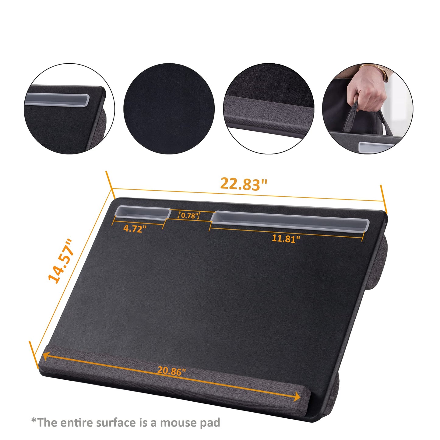 Extra Large Lap Laptop Desk - Full PU Material Mouse Pad Gaming Tray - Portable LapDesk with Phone Holder & Wrist Rest for Notebook, MacBook, Tablet, Bed, Sofa(Black, Fit Up 17.3-in Laptops)