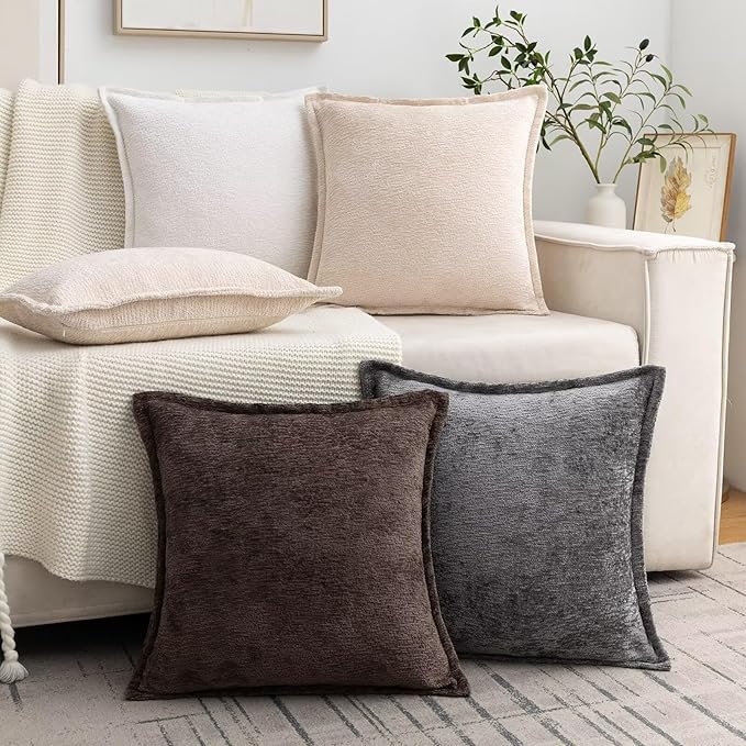 Brown Decorative Throw Pillow Covers 26x26 Inch Set of 2 Cozy Soild Chenille Cushion Cases Soft Textured Square Couch Pillows Cover Boho Accent Farmhouse Pillowcases for Sofa Bed