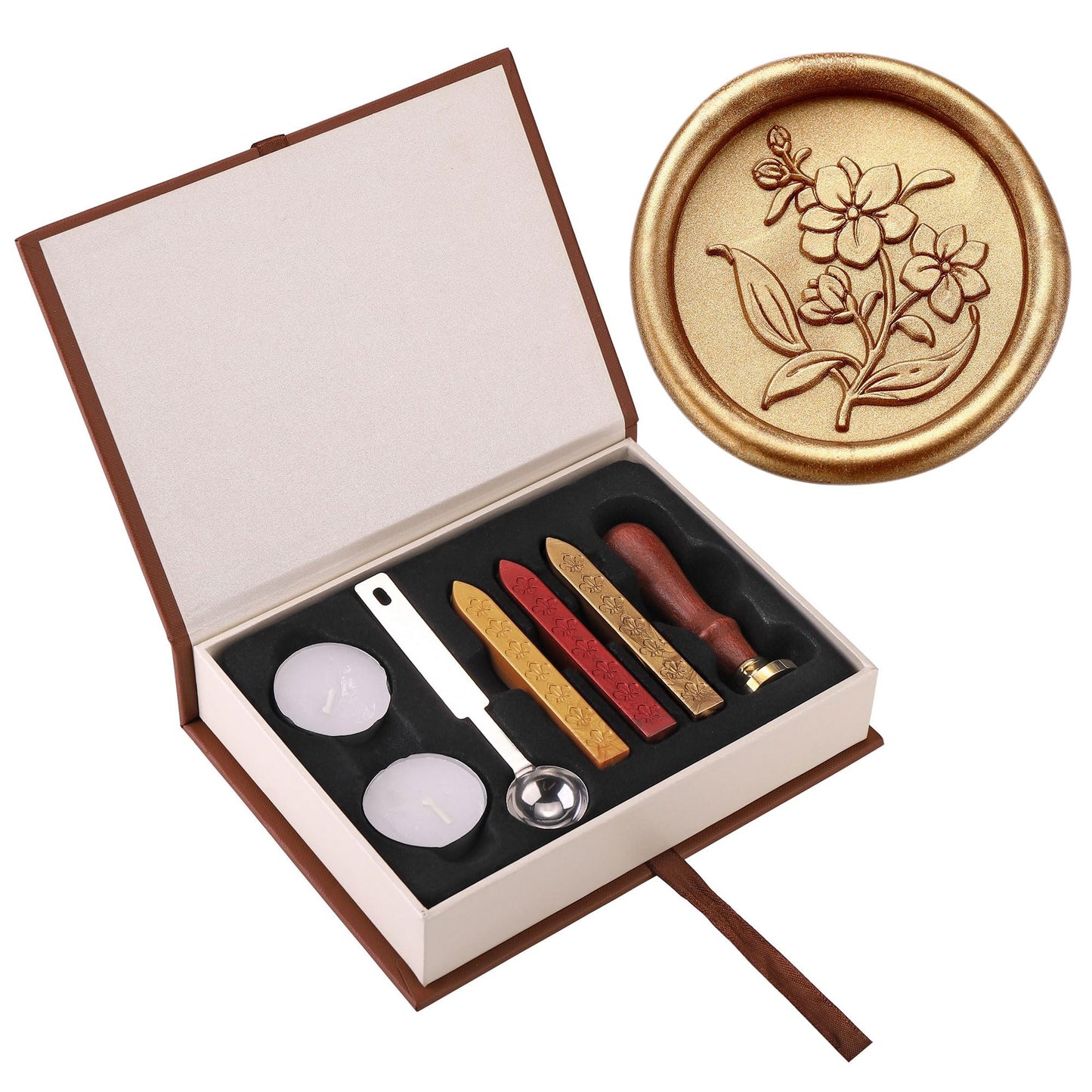 Yoption Orchid Flowers Wax Seal Stamp Kit with Sealing Wax Sticks and Gift Box for Wedding, Party Invitations, Christmas, Envelopes