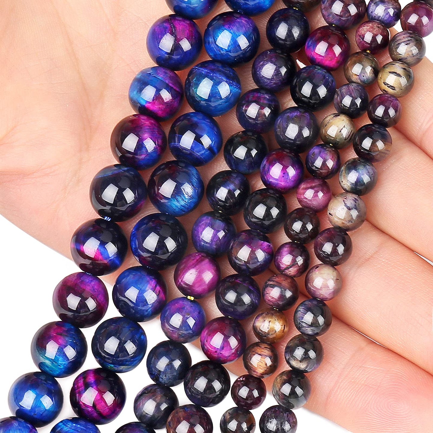 Natural Rainbow Tiger Eye Beads, Grade AAA Gemstone Round Loose Beads 10MM 40PCs Bulk Lot Options, Semi Precious Stone Beads for Jewelry Making