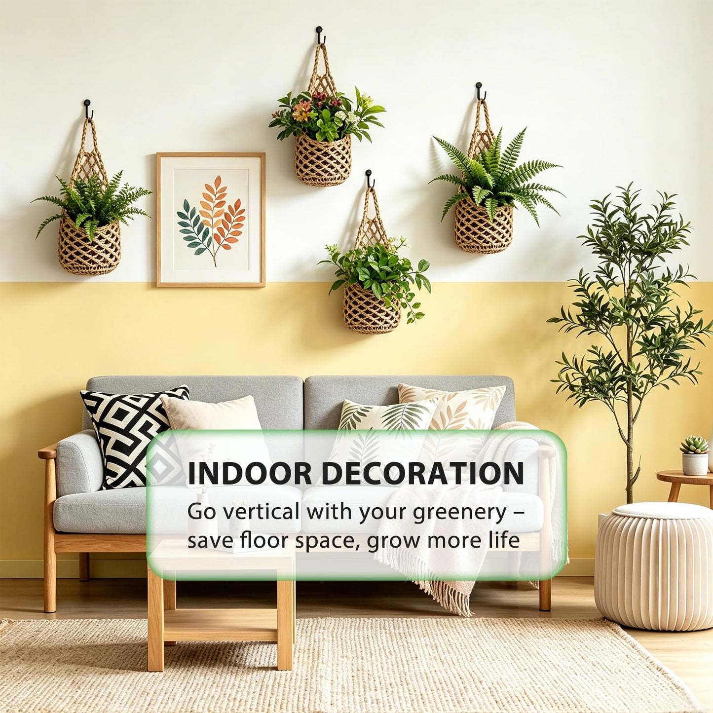 4-Pack 5-Inch Macrame Wall Plant Hangers, Natural Cotton Hanging Planter Baskets for Indoor Plants, Boho-Style Woven Plant Baskets for Walls, Small Hanging Pots for Succulents and Kitchen Storage