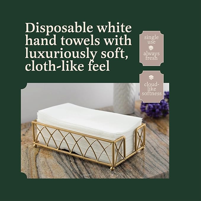 400-Pack BloominGoods Disposable Bathroom Napkins | Linen-Feel Guest Towels | Cloth-Like Hand Tissue Paper, White, 12" x 17"