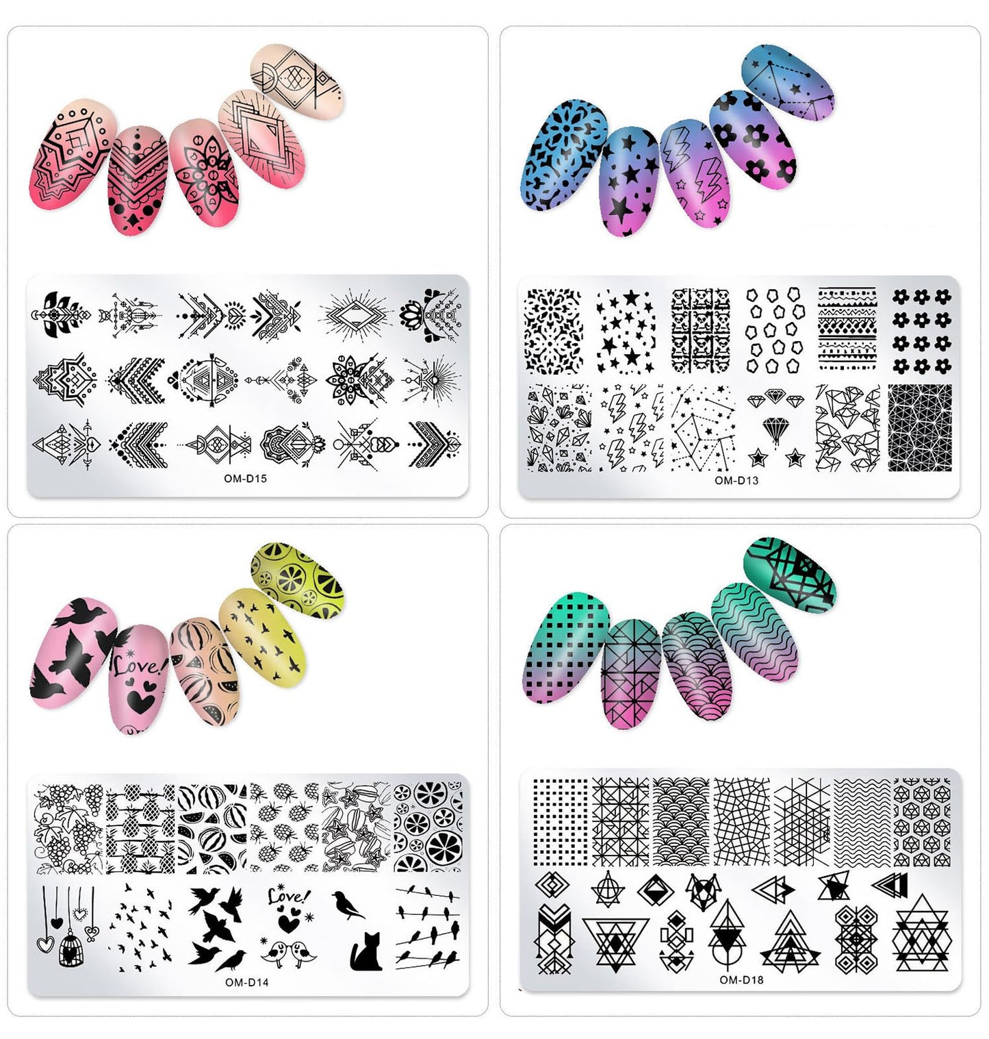 SILPECWEE 10pcs Nail Stamping Plates Nail Stamp Kit Geometry Designs Nail Art Stencil Nail Plate Template Nail Art Accessories for DIY & Salon