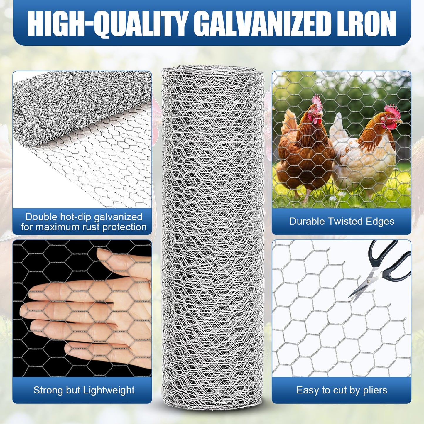 Chicken Wire,16"×50FT Chicken Wire Fencing for Garden Poultry, Hexagonal Galvanized Chicken Wire Mesh, Sturdy Chicken Wire Roll Plant Protector,Rabbit Fence, Wire Fence Rolls for Craft Projects