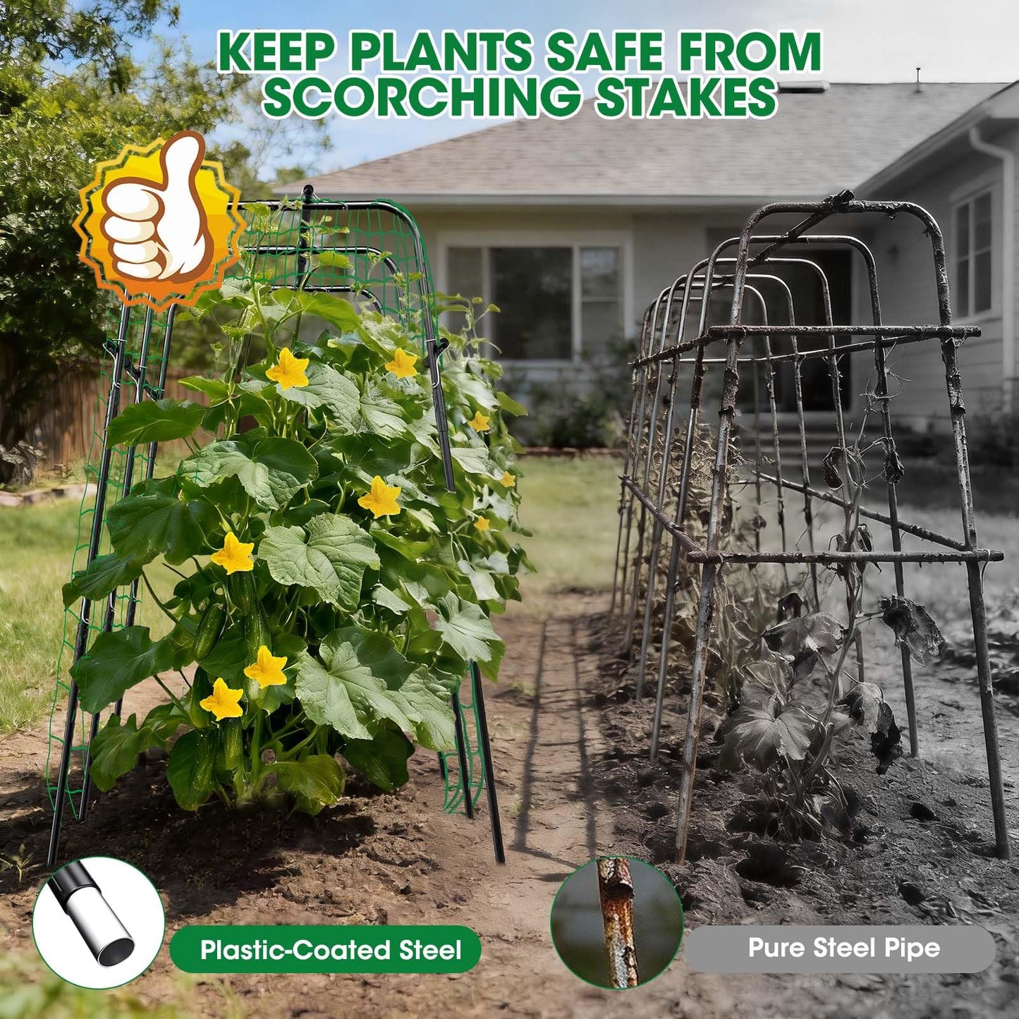 Cucumber Trellis for Raised Bed and Garden, 47" H x 47" W U-Shaped Metal Garden Trellis for Climbing Plants with Nylon Netting, Vegetable Support Frame