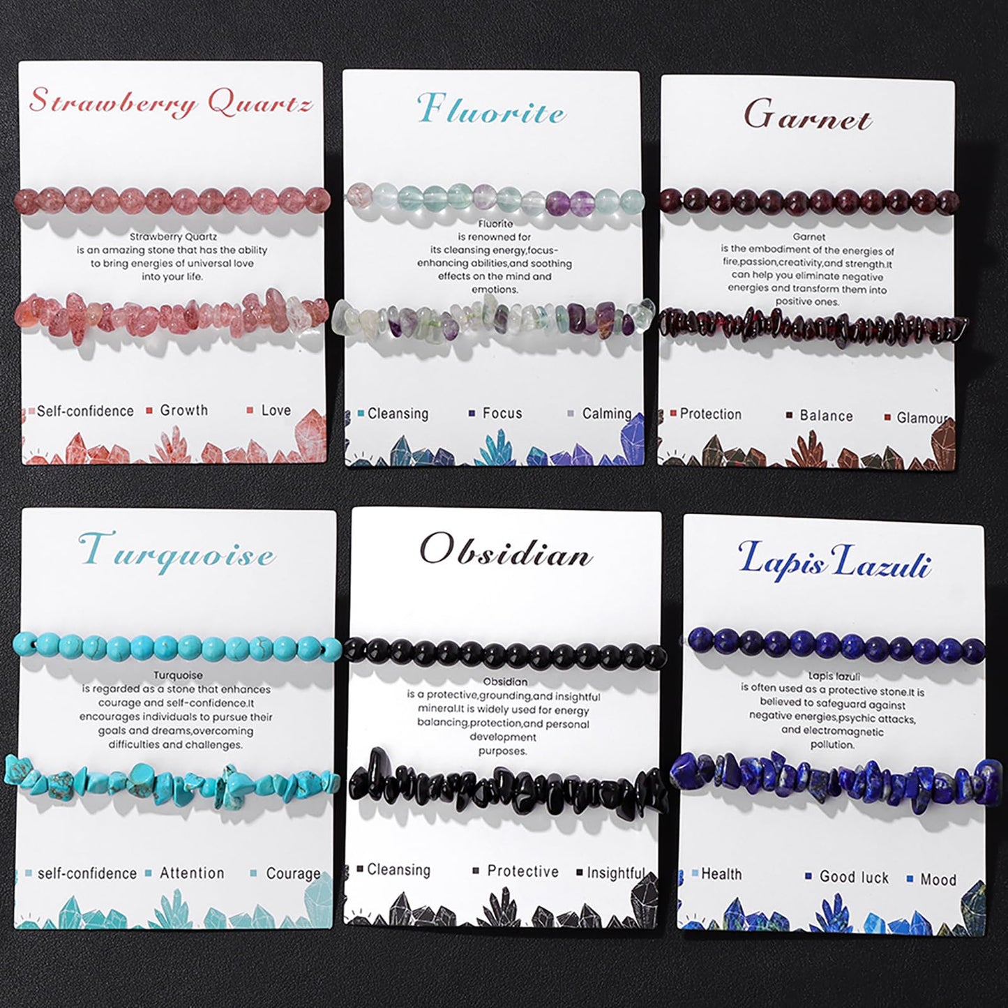 Lit Wall 2Pcs Black Tourmaline Bracelets for Women & Men, Black Onyx & Obsidian Beaded Bracelets, Elastic Adjustable Size, Black Crystal Bracelets for Unisex Adults