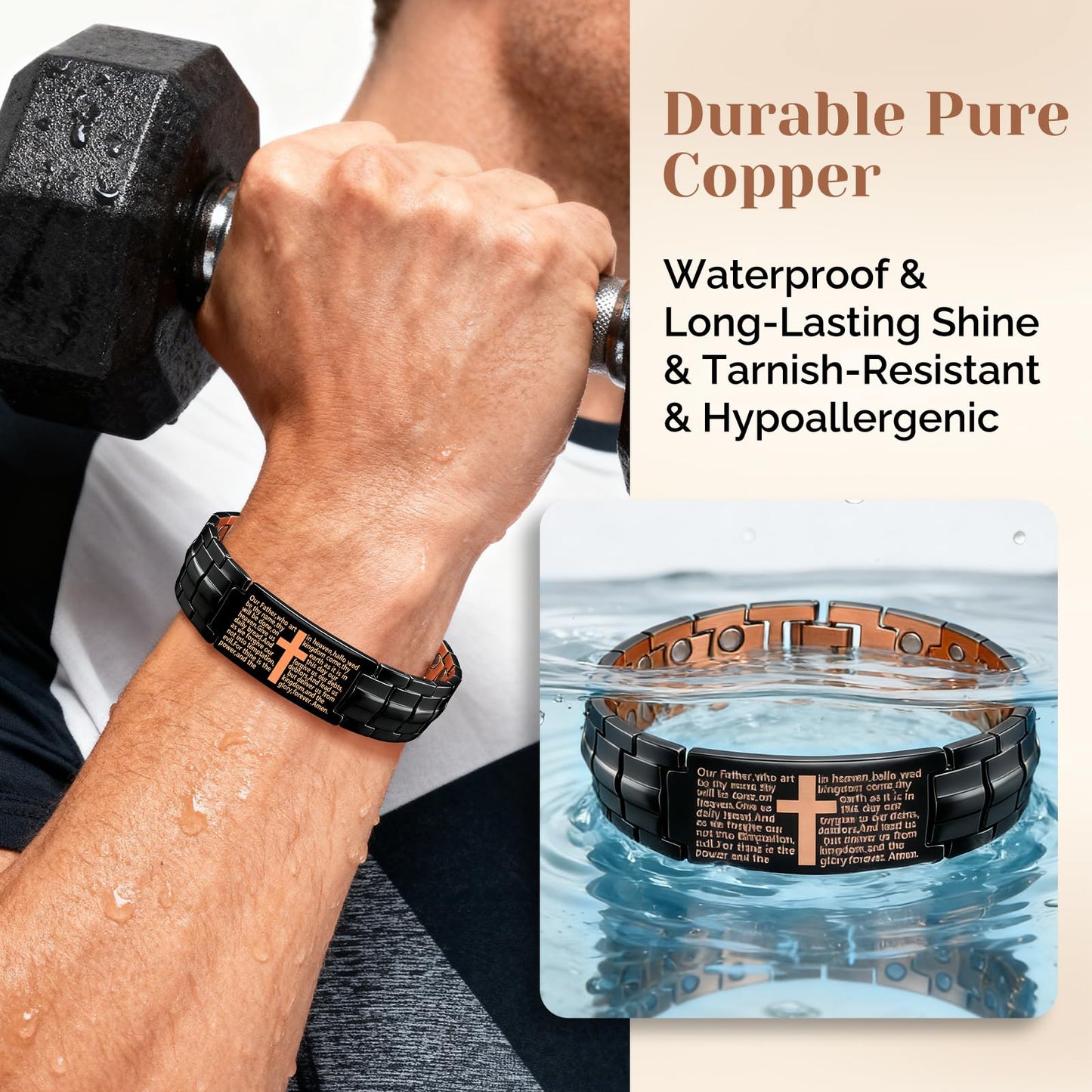 JEROOT Men's 99.99% Pure Copper Magnetic Bracelet, 3500 Gauss Magnets Adjustable with Sizing Tool