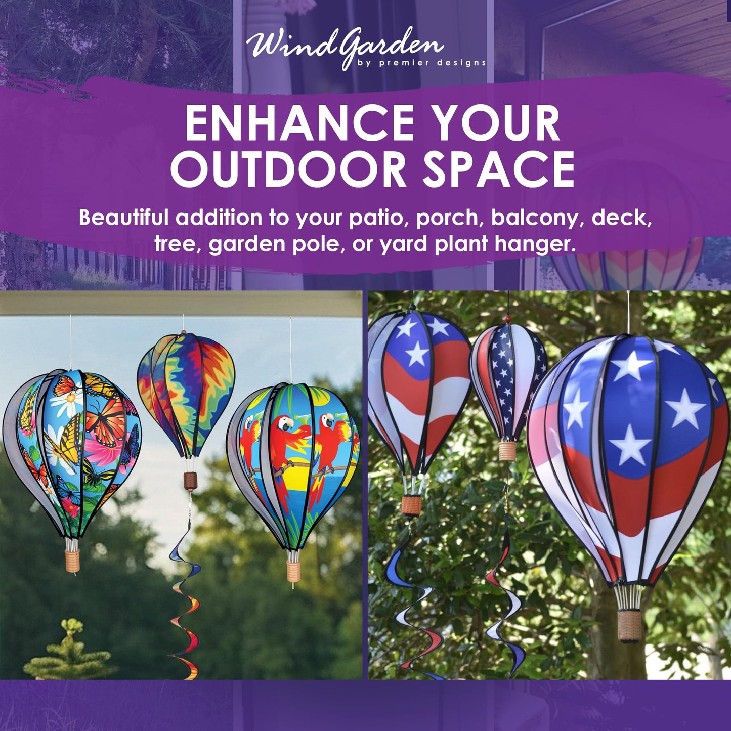 Hot Air Balloon Hanging Garden Spinner 22" - Vibrant Wavy Gradient Design, Weather-Resistant Outdoor Decor, Durable & Lightweight for Patios, Yards, and Gardens - Eye-Catching Wind Spinner