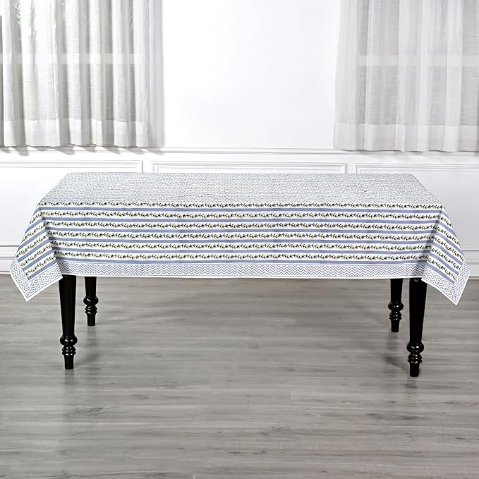 Ridhi Hand Block Print Dolphin Gray Rectangle Cotton Tablecloth 108" x 60" Reusable Table Cover Decorative Everyday Use for Dining, Farmhouse, Home Gift for Spring, Easter, Valentine