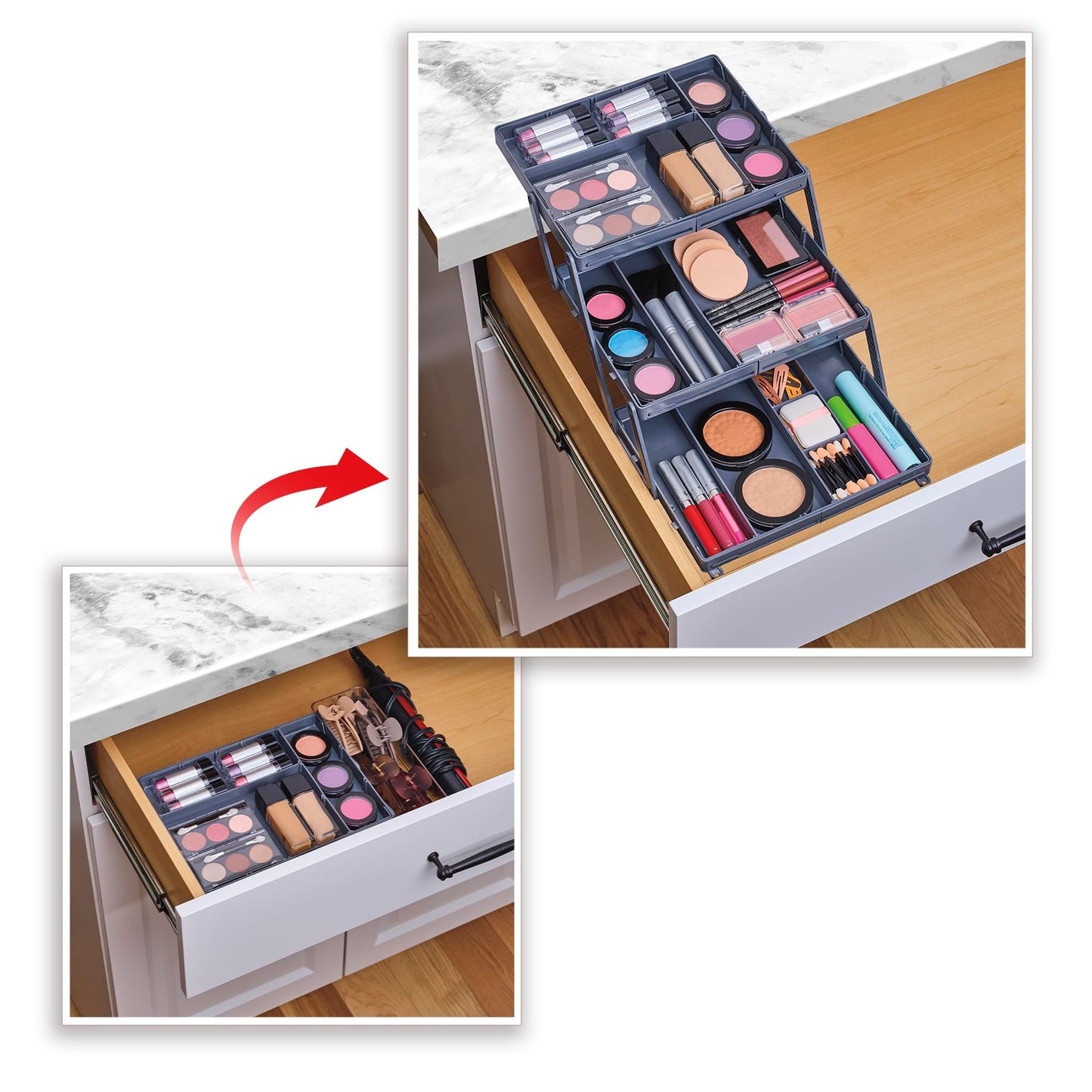 Ontel Smart Drawer Organizer - Multi-level Jewelry Holder, Cosmetics Organizer, or Office Drawer Organizer with Adjustable Dividers for Organization and Storage, Fits Drawers 9.5"W x 7.5"L x 2.75"D