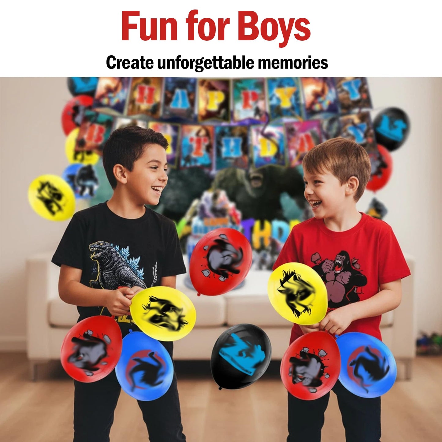 Monsters Theme Birthday Decorations, Birthday Party Decorations with Backdrop Banner, HAPPY BIRTHDAY Banner, Hanging Swirl Streamers, Latex Balloons and Cake Toppers