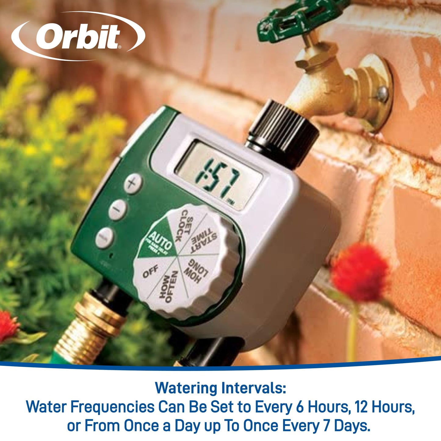Orbit Programmable Digital Hose Watering Timer - 2 Outlet - Battery Powered - with LCD Screen - Built-in Rain Delay - Water-Resistant - 58910