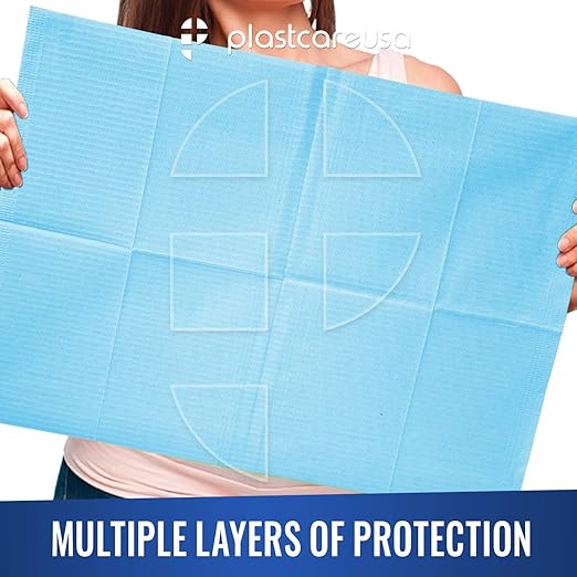 PlastCare USA Disposable Dental Bibs 13"x18" - 3 Ply Waterproof Tattoo Bib Sheet for Patients - Dentist or Medical Tray Cover and Nail Table Cover Supplies, Blue