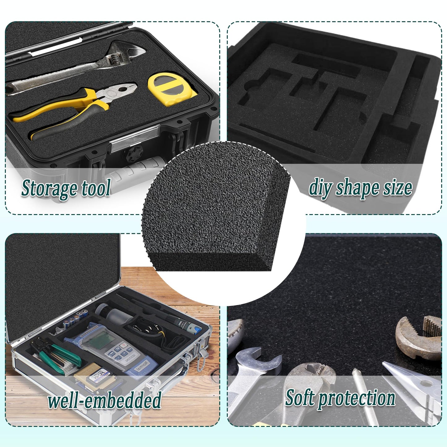 2 PCS Black Foam Padding- 16x12x1 Inch Polyurethane High Density Foam Cuttable Black Sheet Pad Cushioning Inserts for Packing Cases and Crafts